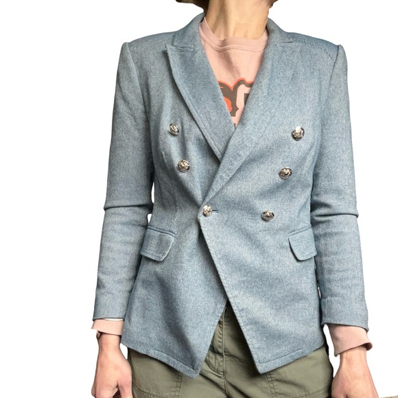 White House Black Market Blue Tweed Nautical Lined Blazer Size 2 - Picture 2 of 16